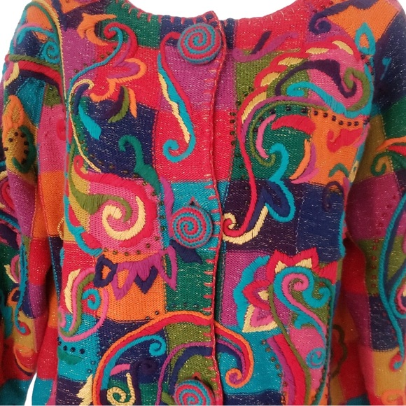 Vintage Michael Simon Checkerboard Cardigan Sweater size 1 - Picture 2 of 6